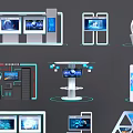 Modern Exhibition Showcases With Digital Screens And Various Stylish Retail Designs