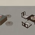 New Chinese Tea Table and Chair Tatami Tea Table Cushion Tea Chair Futon Tea Set Tatami Low Stool Leisure Chair Cushion 3d model