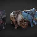 Colorful 3D Rendered Triceratops Models In Dynamic Running Poses With Detailed Textures