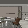 Modern Living and Dining Room Interior With Sofa Dining Table And Hanging Light