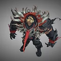 Game And Movie Character With Muscular Build Spiked Armor Red Accents And Clawed Hands