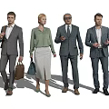 Group of Four Business People Walking in Formal Suits on Simple Background