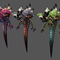 Three Colorful Fantasy Creatures With Spiked Design And Glowing Eyes Artistic Variants