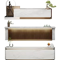 Elegant Reception Desk With Marble Surface Wooden Panel And Decorative Plants 3d model