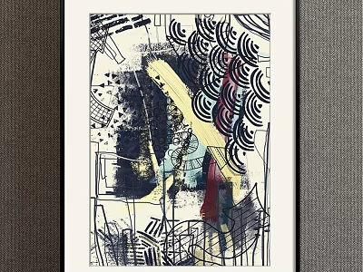 Abstract Painting With Geometric Lines Curved Patterns And Bold Color Textures 3d model