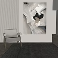 Abstract Painting On Wall With Gray Chair In Modern Interior Space