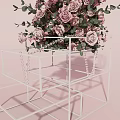 Elegant Banquet Hall Decor With White Geometric Frame Pink Purple Rose Bouquet And Pearl String