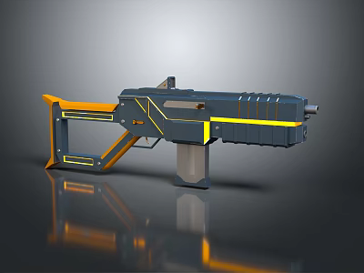 Futuristic Sci Fi Weapon Design With Blue Yellow Accents And Long Barrel Structure 3d model