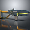 Futuristic Sci Fi Weapon Design With Blue Yellow Accents And Long Barrel Structure