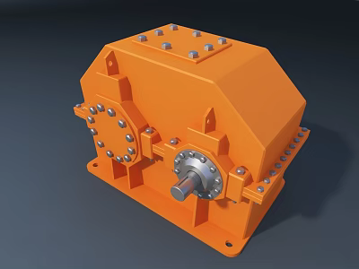 Durable Orange Industrial Gearbox With Metal Housing Bolts And Rotating Shaft 3d model