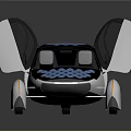Futuristic Solar Powered Car With Blue Grid Panels Upward Opening Doors And Streamlined Design