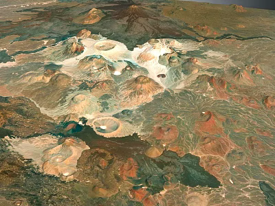 Colorful Natural Mountain Landscape With Diverse Terrain Lakes And Aerial View 3d model