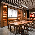 Chinese Style Boutique Store Interior With Wooden Ceiling And Artwork Display Shelves