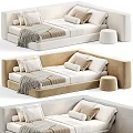 Soft Colored Kids Bed With Padded Headboard Decorative Pillows Tassel Blanket And Matching Stool