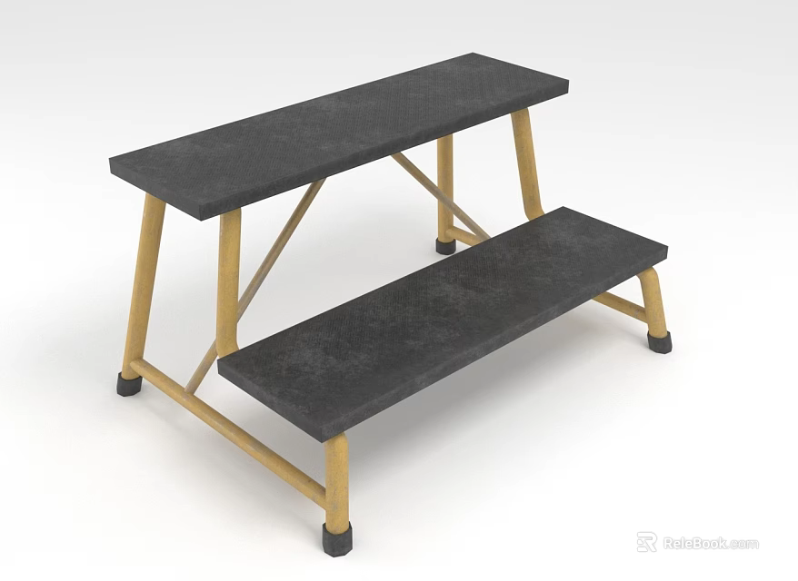 Two Step Stool With Black Top And Yellow Metal Frame Non Slip Feet 3d model 