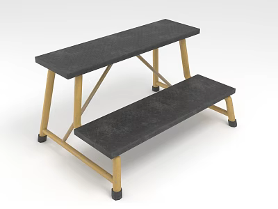 Two Step Stool With Black Top And Yellow Metal Frame Non Slip Feet 3d model