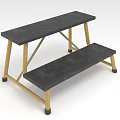 Two Step Stool With Black Top And Yellow Metal Frame Non Slip Feet