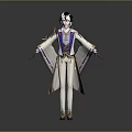 Game Movie Character With Blue White Robe Gold Accents Silver Blue Hair And Ornate Headdress