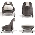 Elegant Woven Single Seater Sofa With White Cushion And Gray Ottoman Metal Legs