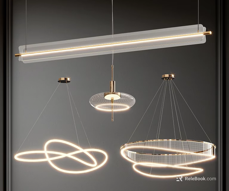 Modern Pendant Lighting Combination Featuring Circular And Linear Designs For Interior Decor 3d model