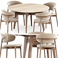 Modern Round Wooden Dining Table Set With Upholstered Chairs And Minimalist Design