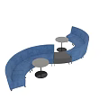 Blue Curved Sectional Sofa With Round Side Tables And Black Connector 3d model