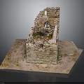 Ancient Stone Ruined Building Structure With Broken Walls And Window On Square Base 3d model