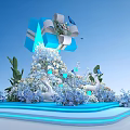 Elegant Shopping Mall Lobby With Blue Gift Box Flowers Swans And Lighting Decor