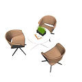 Modern White Round Table With Orange Gray Chairs Silver Metal Legs Potted Plant And Books