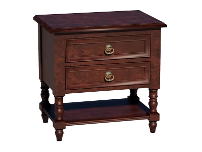Dark Wood Bedside Table With Two Drawers Brass Handles And Lower Shelf 3d model