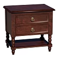 Dark Wood Bedside Table With Two Drawers Brass Handles And Lower Shelf