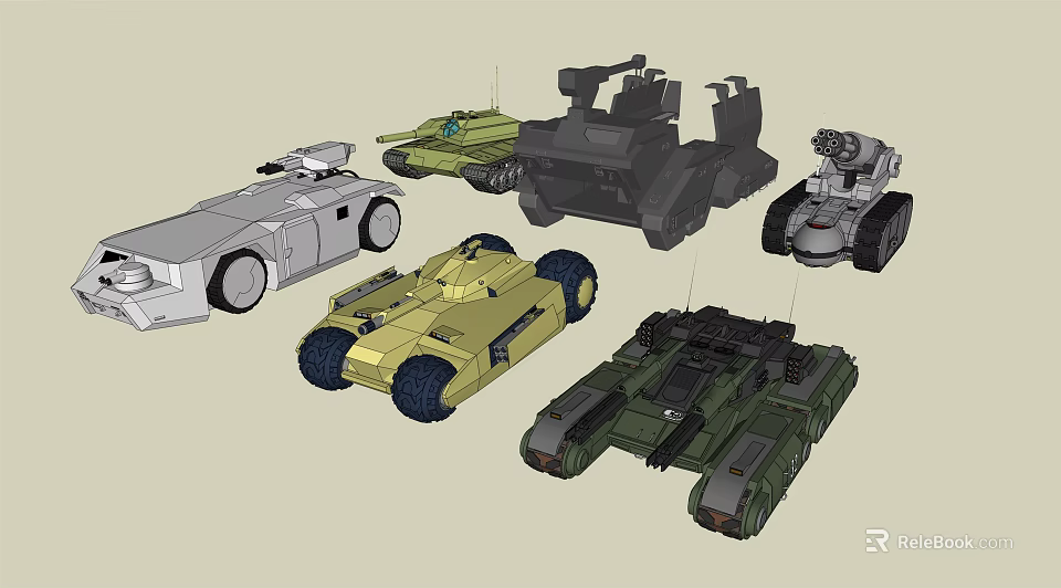 Various Military Tank And Armored Vehicle Models With Different Designs And Colors 3d model 