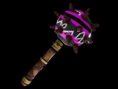 Pink And Black Decorative Ornament Set With Spiked Spherical Head And Wooden Handle 3d model