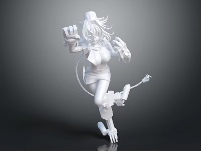 Game and Movie Character 3D Female Model with Mechanical Arms Legs Dynamic Pose and Hat 3d model