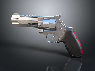 Silver Metallic Revolver With Red Black Grip And Polished Tactical Design 3d model