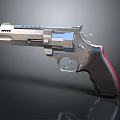 Silver Metallic Revolver With Red Black Grip And Polished Tactical Design