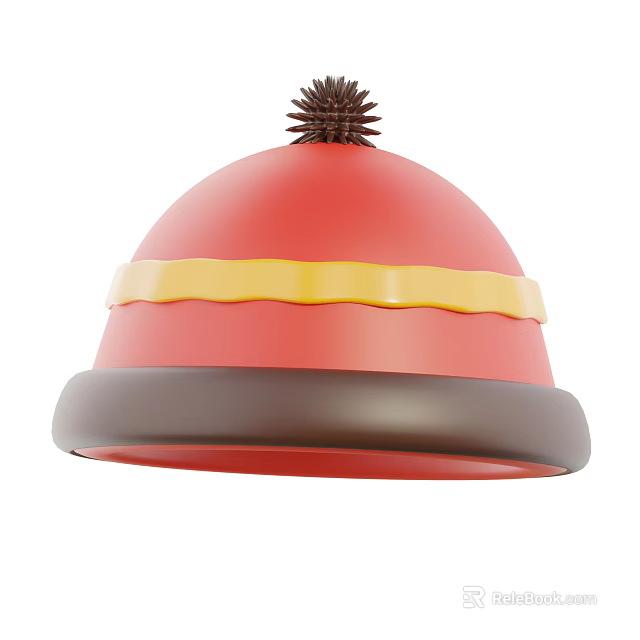 Red Hat With Yellow Band Brown Brim And Top Ornament Design 3d model 