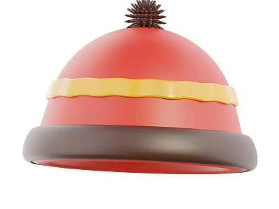 Red Hat With Yellow Band Brown Brim And Top Ornament Design 3d model