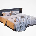 Modern Double Bed With Dark Headboard Light Pillows And Gray Blanket 3d model