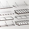 Different Styles of Outdoor Transparent Awnings With Metal Frame and Curved Flat Roofs