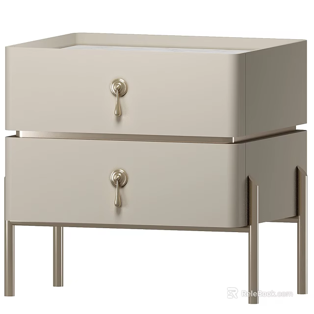Modern Beige Two Drawer Cabinet With Metal Handles And Metal Legs 3d model 