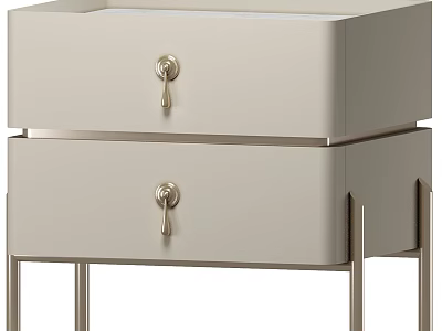 Modern Beige Two Drawer Cabinet With Metal Handles And Metal Legs 3d model