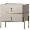 Modern Beige Two Drawer Cabinet With Metal Handles And Metal Legs