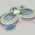 Unique Modern Architectural Design With Circular Structure Green And Pink Areas