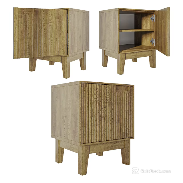Natural Wood Entryway Cabinet And Side Cabinet With Vertical Slat Design And Storage Legs 3d model 