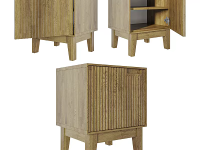 Natural Wood Entryway Cabinet And Side Cabinet With Vertical Slat Design And Storage Legs 3d model