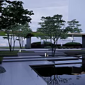 Modern Garden Landscape Design with Contemporary Architecture Lush Trees and Green Lawn