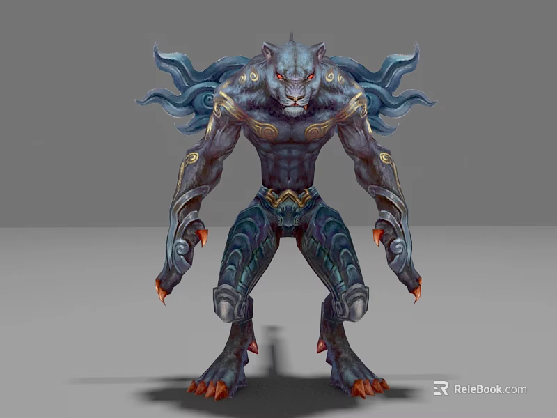 Lion Headed Muscular Fantasy Game and Movie Character With Blue Mane Red Claws 3d model 