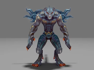 Lion Headed Muscular Fantasy Game and Movie Character With Blue Mane Red Claws 3d model