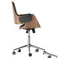 Black And Brown Leather Desk Chairs With Wooden Armrests Metal Bases And Wheels